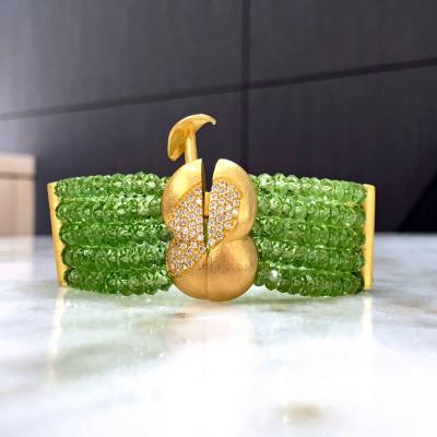 Eva Steinberg Eva Steinberg Germany Green Peridot Diamond Multistrand Artisan Bracelet