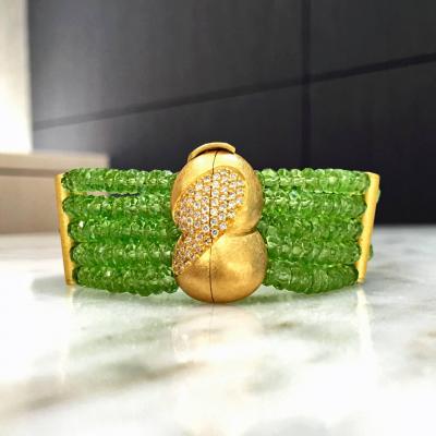Eva Steinberg Eva Steinberg Germany Green Peridot Diamond Multistrand Artisan Bracelet