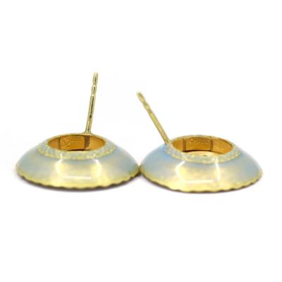 Eva Steinberg Internally Flawless White Diamond Opalescent Enamel Flower Stud Earrings