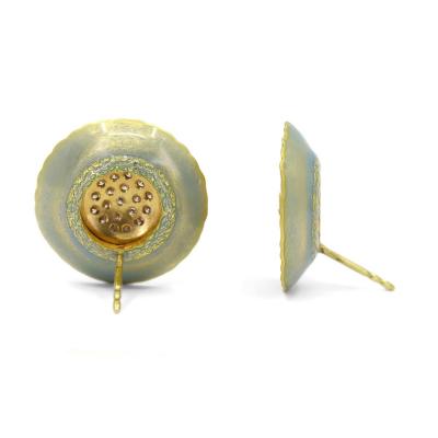 Eva Steinberg Internally Flawless White Diamond Opalescent Enamel Flower Stud Earrings