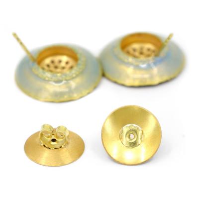 Eva Steinberg Internally Flawless White Diamond Opalescent Enamel Flower Stud Earrings