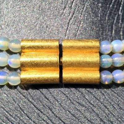 Eva Steinberg Lightning Ridge Black Opal White Diamond Opal Triple Strand 21k Gold Necklace