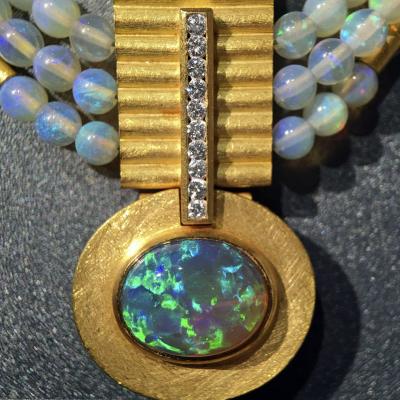Eva Steinberg Phenomenal Lightning Ridge Black Opal Diamond White Opal Multistrand Necklace