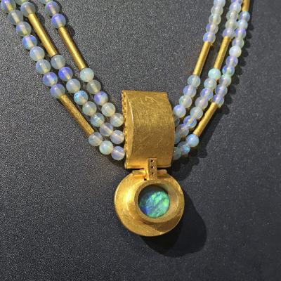 Eva Steinberg Phenomenal Lightning Ridge Black Opal Diamond White Opal Multistrand Necklace