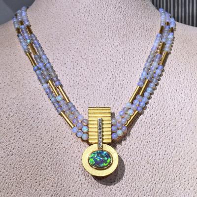 Eva Steinberg Phenomenal Lightning Ridge Black Opal Diamond White Opal Multistrand Necklace
