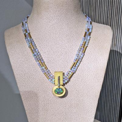 Eva Steinberg Phenomenal Lightning Ridge Black Opal Diamond White Opal Multistrand Necklace