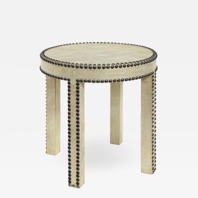 Evan Lobel Lobel Originals Side Table in Platinum Embossed Lizard and Bronze Studs New 