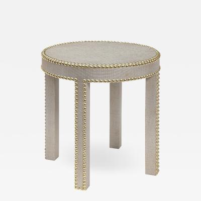 Evan Lobel Lobel Originals Side Table in Platinum Lacquered Linen and Brass Studs New 