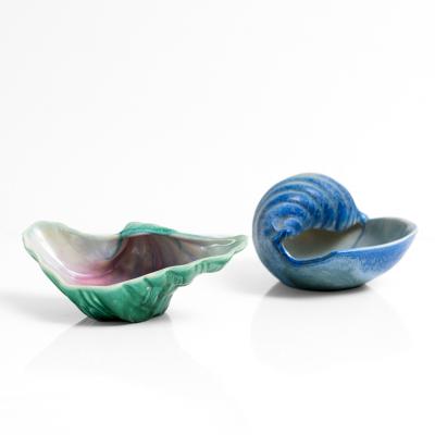 Ewald Dahlskog EWALD DAHLSKOG CERAMIC SHELL FORM BOWLS BLUE GREEN BO FAJANS SWEDEN 1940