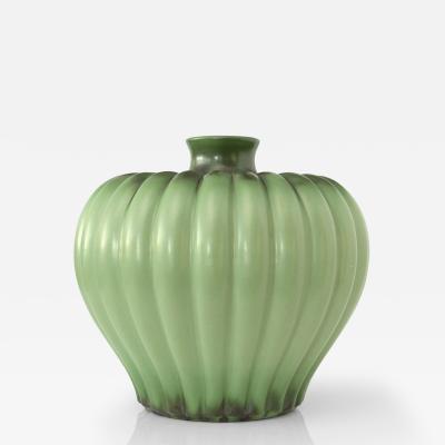 Ewald Dahlskog EWALD DAHLSKOG GREEN APPLE GLAZED VASE BO FAJANS SWEDEN 1940