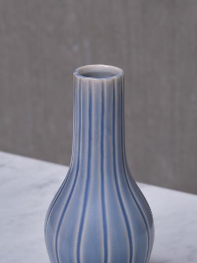 Ewald Dahlskog Ewald Dahlskog Blue Striped Ceramic Vase Bobergs Fajansfabrik AB Sweden 1930s