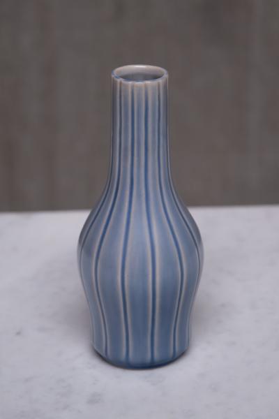 Ewald Dahlskog Ewald Dahlskog Blue Striped Ceramic Vase Bobergs Fajansfabrik AB Sweden 1930s