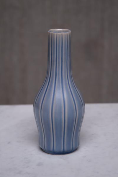 Ewald Dahlskog Ewald Dahlskog Blue Striped Ceramic Vase Bobergs Fajansfabrik AB Sweden 1930s