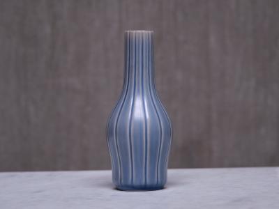 Ewald Dahlskog Ewald Dahlskog Blue Striped Ceramic Vase Bobergs Fajansfabrik AB Sweden 1930s