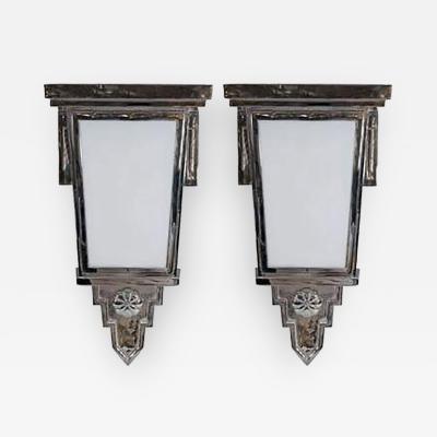 Exceptional Art Deco Pair of Nickled Bronze Wall Sconces