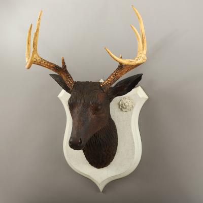 Exceptional Carved Deer Head Plaque