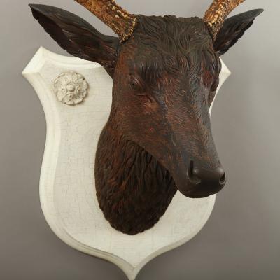 Exceptional Carved Deer Head Plaque