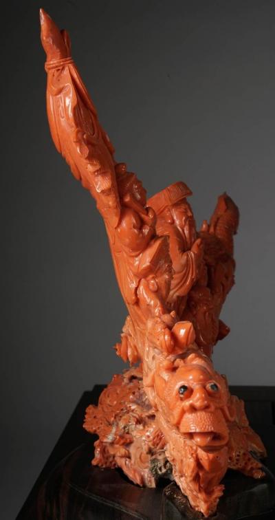 Exceptional Chinese Carved Coral Figural Group of a Boat with Eight Immortals