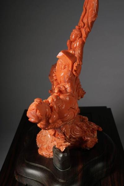 Exceptional Chinese Carved Coral Figural Group of a Boat with Eight Immortals