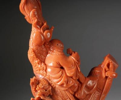Exceptional Chinese Carved Coral Figural Group of a Boat with Eight Immortals
