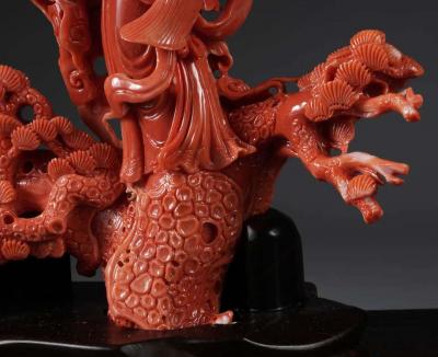 Exceptional Chinese Carved Coral Figural Group of a Guanyin Kwan Yin Phoenix