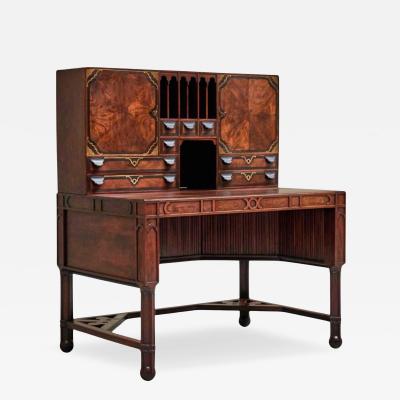 Exceptional Desk in Mahogany Walnut Ebony and Brass Early 20th Century