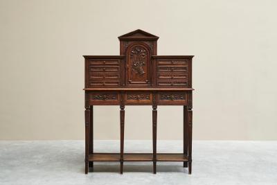 Exceptional Flemish Treasure Cabinet in Carved Oak Late 19th Century