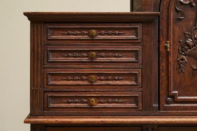 Exceptional Flemish Treasure Cabinet in Carved Oak Late 19th Century