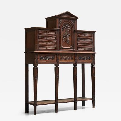 Exceptional Flemish Treasure Cabinet in Carved Oak Late 19th Century