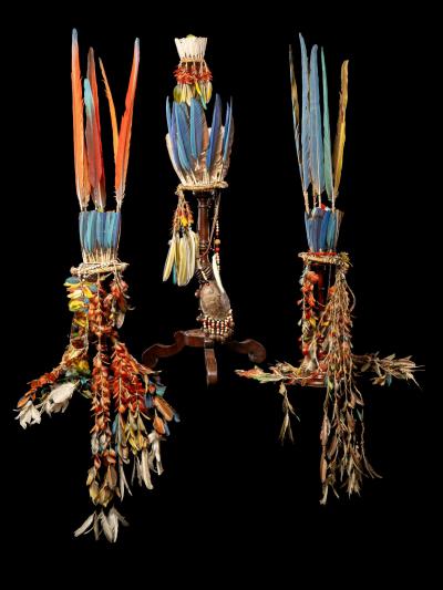Exceptional Group of Three Amazonian Ceremonial Feather Headdresses
