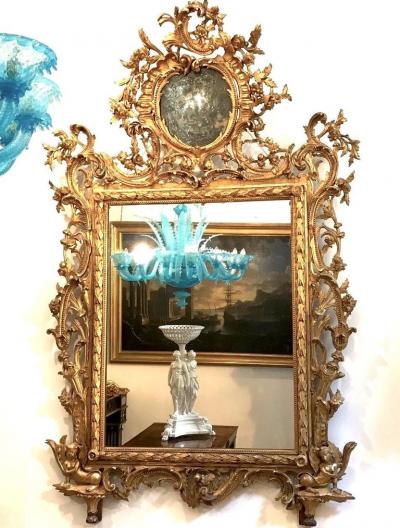 Exceptional Italian 18 Century Carved Gilt Wood Mirror Tuscany 1740