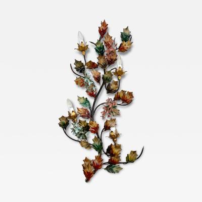 Exceptional Italian Hand Painted Holly Leaf Wall Sconce of Huge Scale