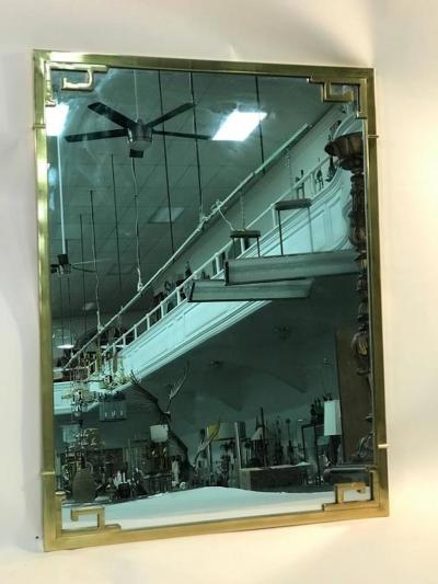 Exceptional Italian Solid Brass Wall Mirror with Greek Key Design