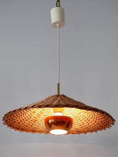 Exceptional Large Mid Century Modern Rattan Pendant Lamp Scandinavia 1960s