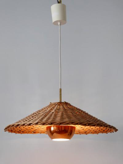 Exceptional Large Mid Century Modern Rattan Pendant Lamp Scandinavia 1960s