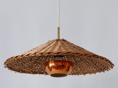 Exceptional Large Mid Century Modern Rattan Pendant Lamp Scandinavia 1960s