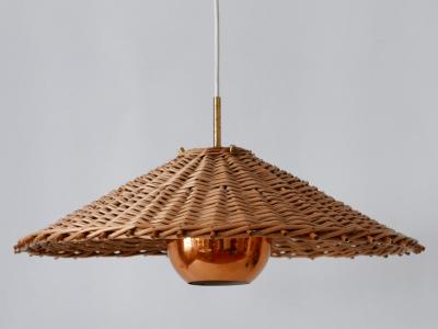 Exceptional Large Mid Century Modern Rattan Pendant Lamp Scandinavia 1960s