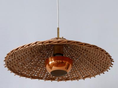 Exceptional Large Mid Century Modern Rattan Pendant Lamp Scandinavia 1960s
