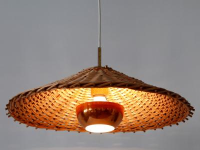 Exceptional Large Mid Century Modern Rattan Pendant Lamp Scandinavia 1960s