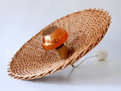 Exceptional Large Mid Century Modern Rattan Pendant Lamp Scandinavia 1960s