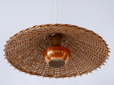 Exceptional Large Mid Century Modern Rattan Pendant Lamp Scandinavia 1960s
