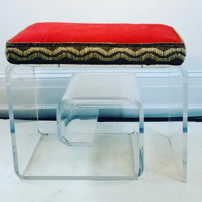Exceptional Lucite Bench with Greek Key Design
