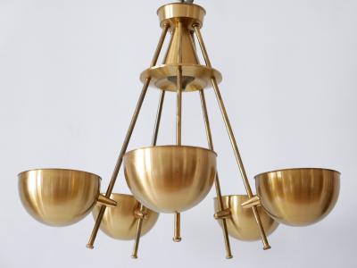 Exceptional Mid Century Five Flamed Chandelier or Pendant Lamp Sweden 1950s