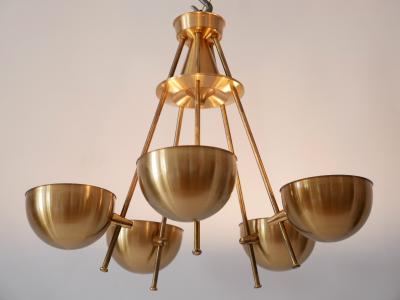 Exceptional Mid Century Five Flamed Chandelier or Pendant Lamp Sweden 1950s