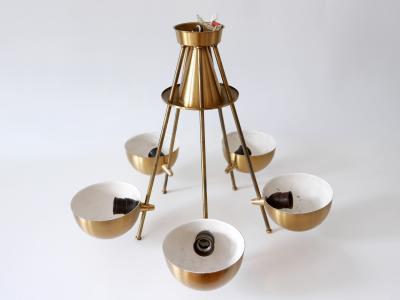 Exceptional Mid Century Five Flamed Chandelier or Pendant Lamp Sweden 1950s