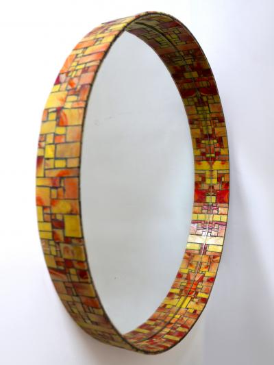 Exceptional Mid Century Modern Mosaic Framed Circular Wall Mirror 1960s Italy