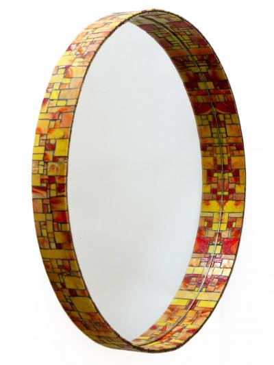Exceptional Mid Century Modern Mosaic Framed Circular Wall Mirror 1960s Italy