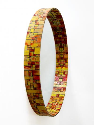 Exceptional Mid Century Modern Mosaic Framed Circular Wall Mirror 1960s Italy