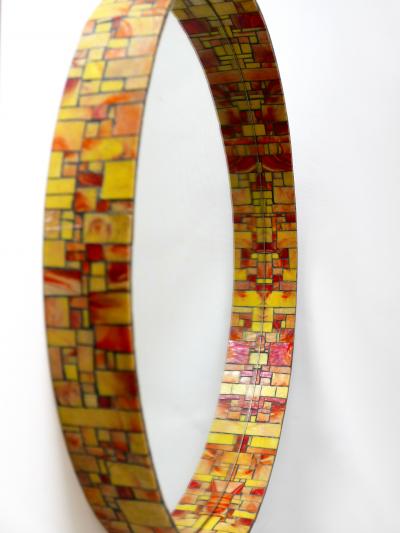 Exceptional Mid Century Modern Mosaic Framed Circular Wall Mirror 1960s Italy