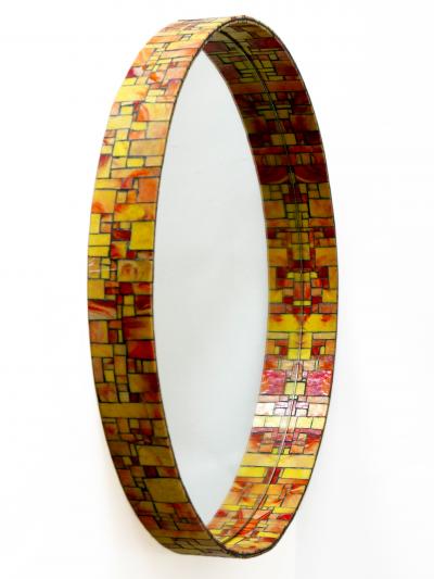 Exceptional Mid Century Modern Mosaic Framed Circular Wall Mirror 1960s Italy